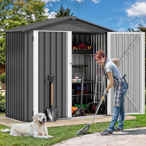 DWVO 6x4ft Metal Storage Shed for Outdoors, Dark Gray T6985