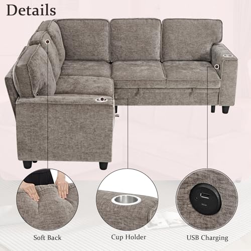 L-Shaped Pull Out Sleep Sofabed with Storage Chaise, Chenille Upholstered X30892