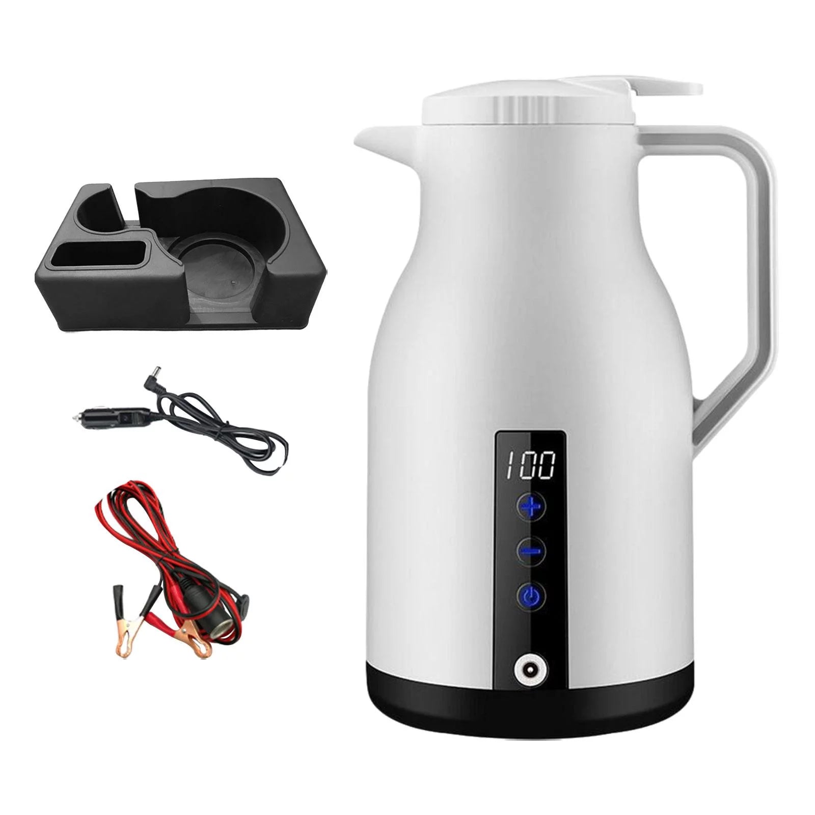Portable Electric Car Kettle for Tea Milk, White with Base G4114