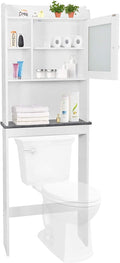 Over Toilet Bathroom Organizer 4-Tier Over The Toilet Storage Cabinet with Adjustable Shelves and Tempered Glass Door Space-Saving Toilet Shelf for Small Places White