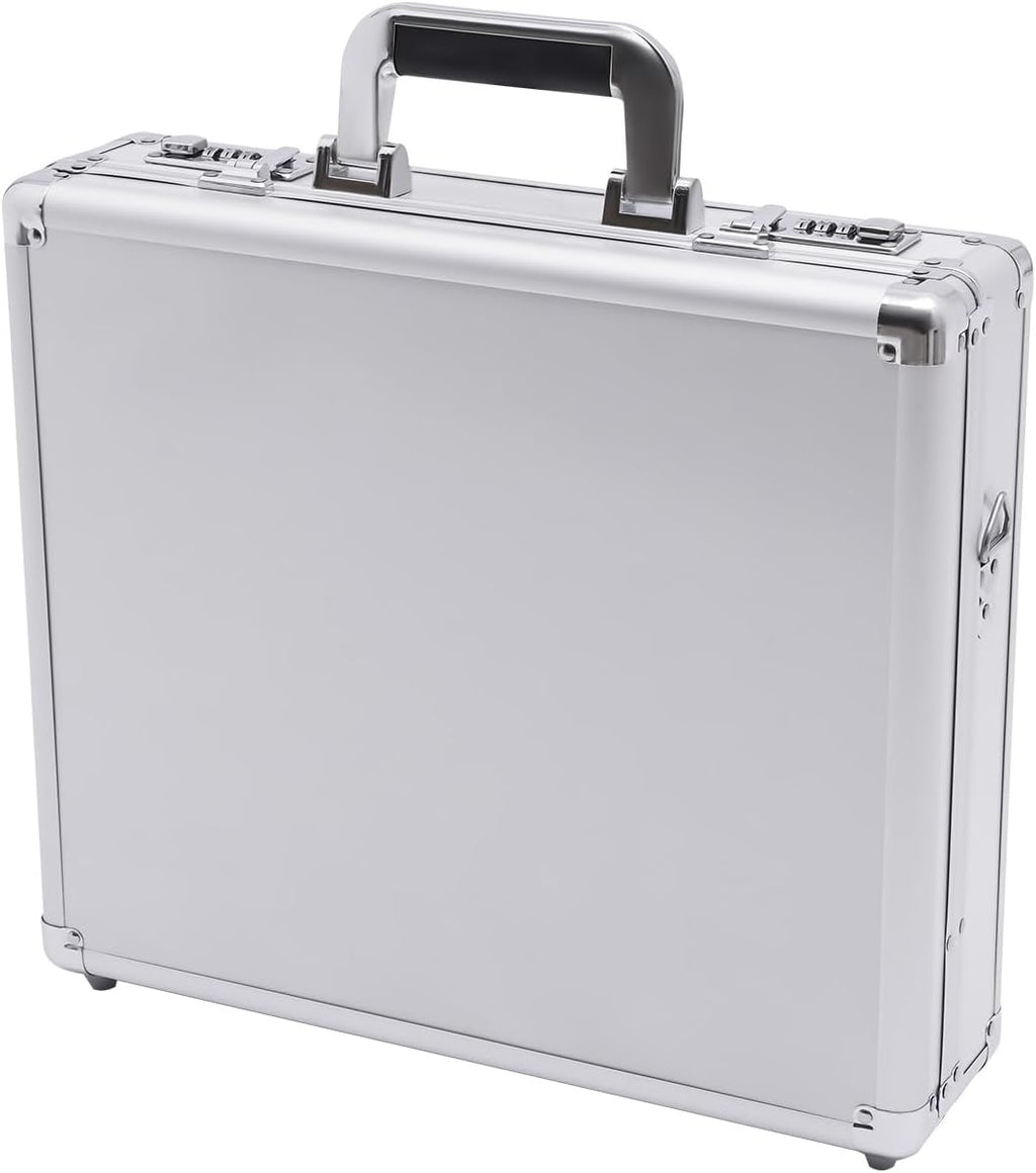 Aluminum Attache Case with Combination Lock, 15 x 13 x 4.3 Inch, Silver W584698
