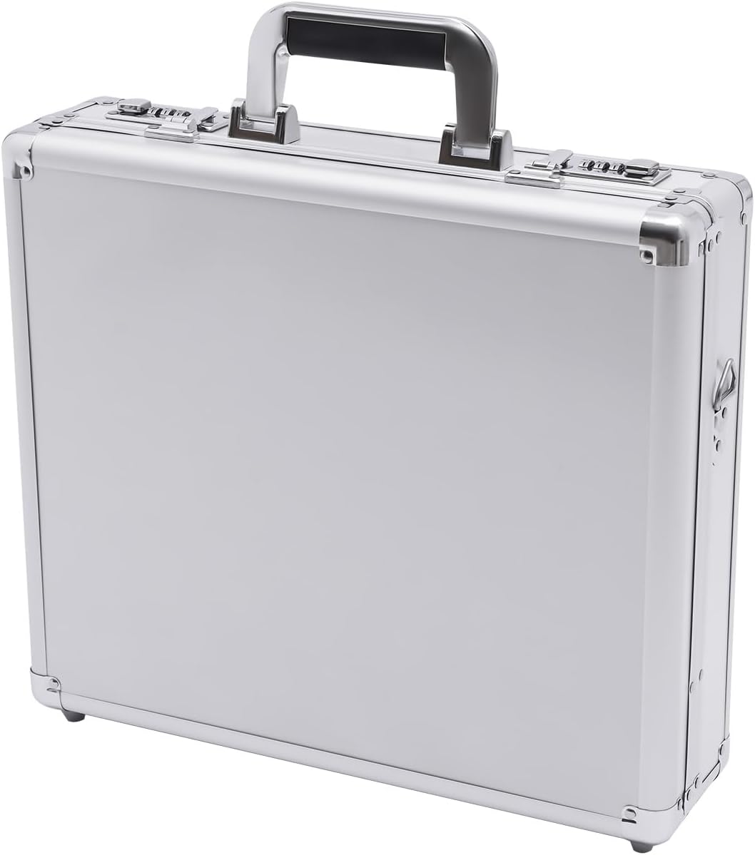 Aluminum Attache Case with Combination Lock, 15 x 13 x 4.3 Inch, Silver W584698