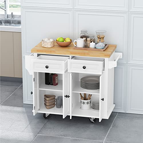 Kitchen Island Cart on Wheels with Wood Top and Drop Leaf Breakfast Bar M7732