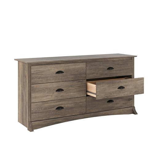 Prepac Rustic Ridge Farmhouse 6-Drawer Double Dresser, Brown X6434