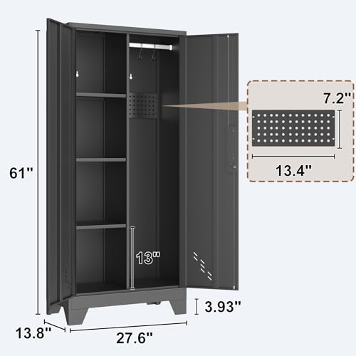 61" H Metal Storage Cabinet with Lockable Doors and Pegboard E405542