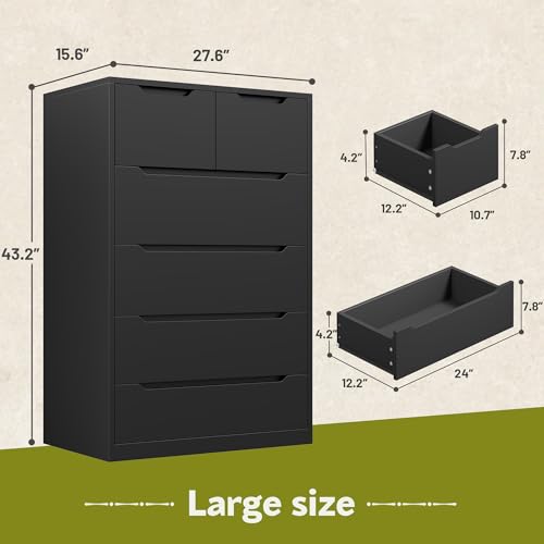 6 Drawer Dresser for Bedroom, Tall Black Chest of Drawers X4524