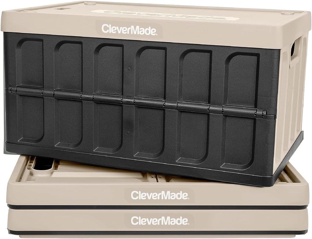 CleverMade Collapsible Storage Bin with Lid, Tan, 3PK A690