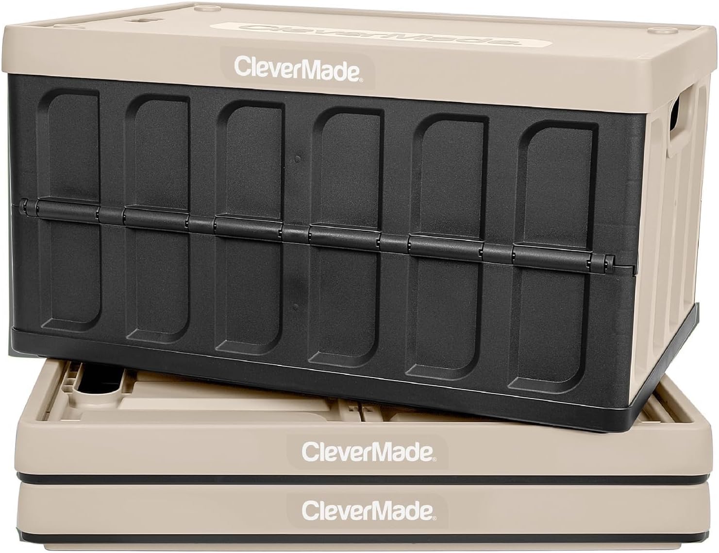 CleverMade Collapsible Storage Bin with Lid, Tan, 3PK A690