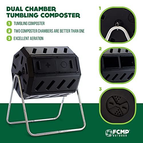 FCMP Outdoor IM4000 Dual Chamber Tumbling Composter, 37 Gallon, Black W19586