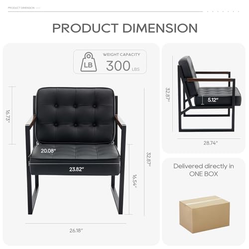 COLAMY Mid Century Modern Accent Chair Set of 2, Faux Leather, Black S4169