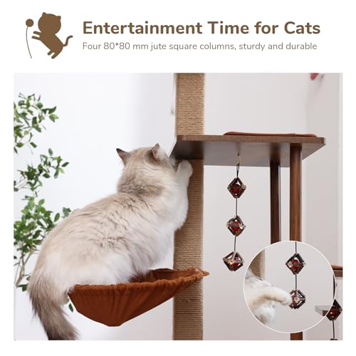 FUKUMARU Cat Tree, 4 in 1 Large Cat Tower with Scratching Post and Hammock F97368
