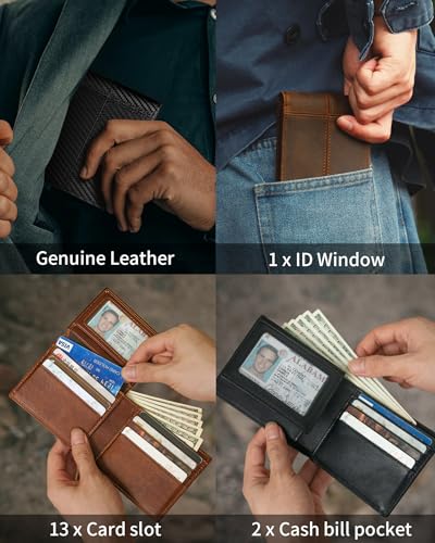 Men's Genuine Leather Bifold RFID Blocking Wallet X966881