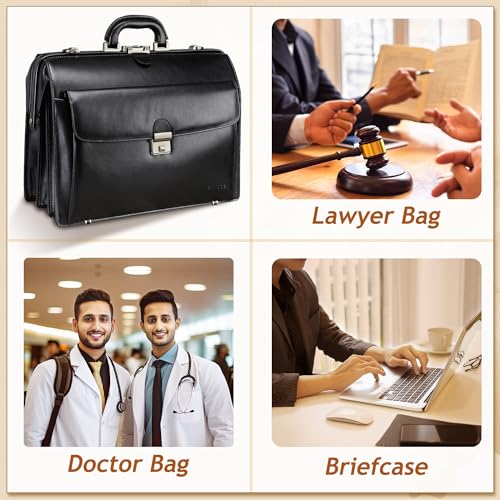 Banuce Leather Briefcase for Men with Lock Attache Case 15.6 Inch Laptop Bag G422
