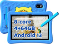 Kids Tablet 10 inch with Stylus Pen&Case, 8-core 4GB RAM 64GB ROM Tablet for Kids, KIDOZ Pre-Installed Toddlers Tablet, 7000mAh Childrens Tablets with Parental Control, GMS Certified