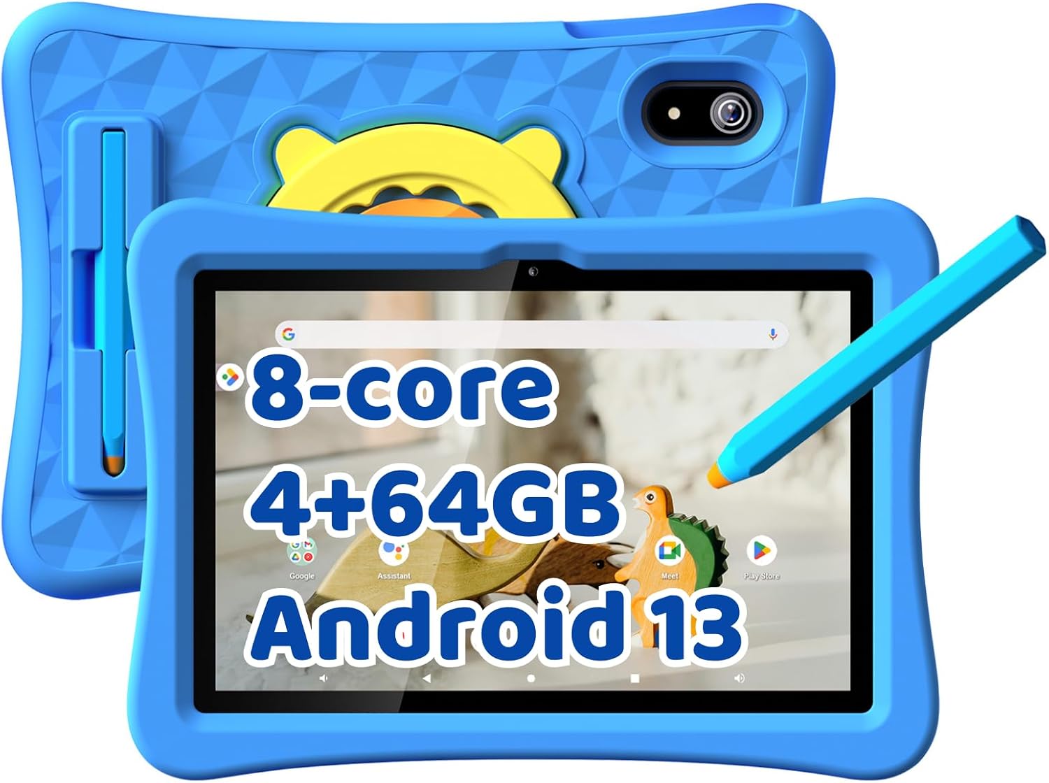 Kids Tablet 10 inch with Stylus Pen&Case, 8-core 4GB RAM 64GB ROM Tablet for Kids, KIDOZ Pre-Installed Toddlers Tablet, 7000mAh Childrens Tablets with Parental Control, GMS Certified