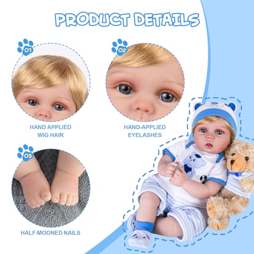 Aori Real Life Baby Doll 22 inch Realistic Newborn Boy Soft Weighted Body C19478