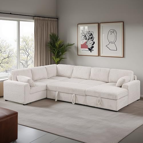 L-Shaped Pull Out Sleep Sofabed with Storage Chaise, Chenille Upholstered X30892