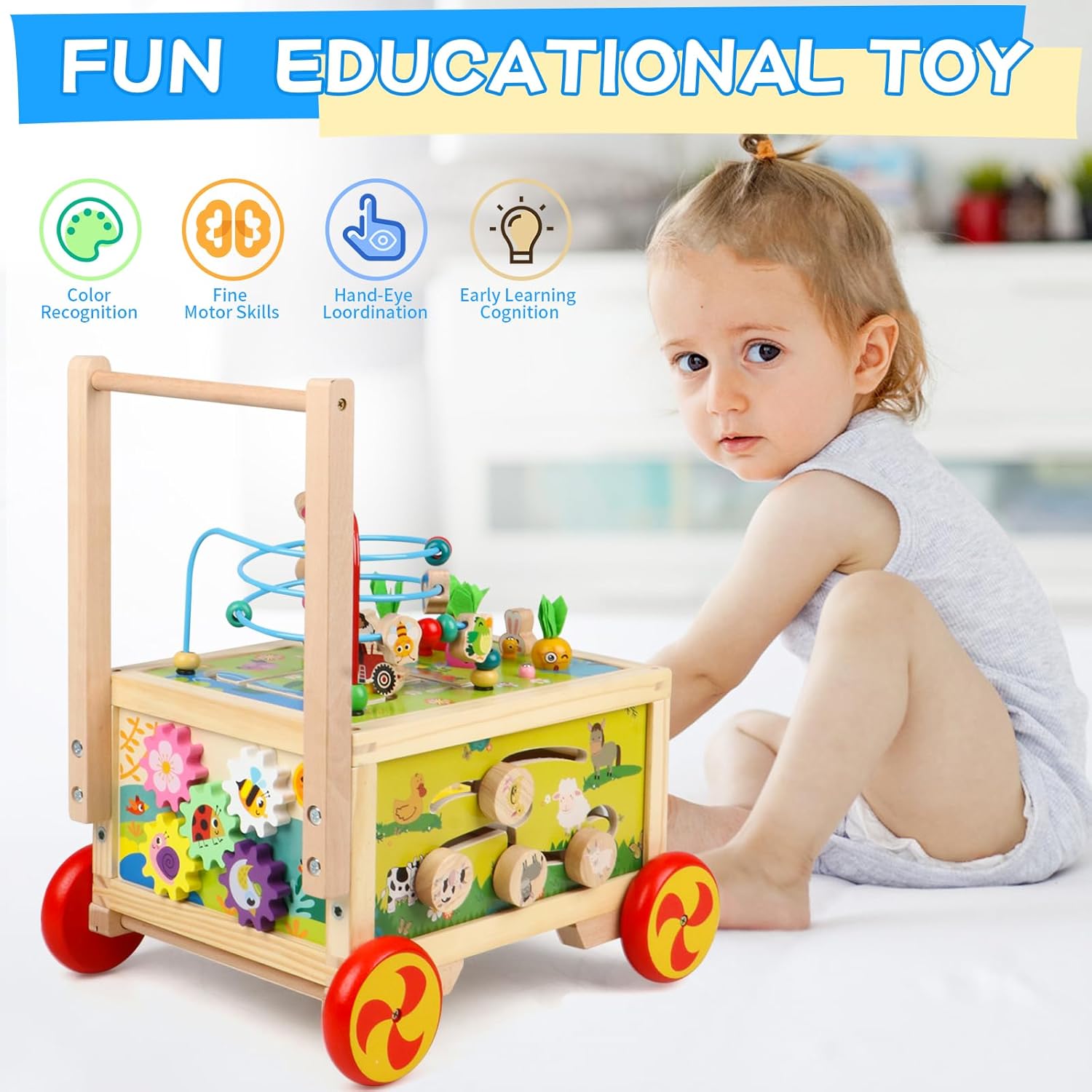 Wooden 7-in-1 Montessori Activity Cube for Toddlers D492
