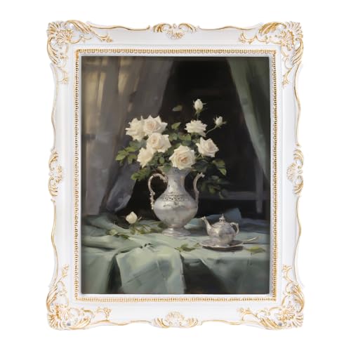Vintage 8x10 Picture Frame with Glass Front, Antique Retro Photo Frame for Wall or Tabletop, Silver N745