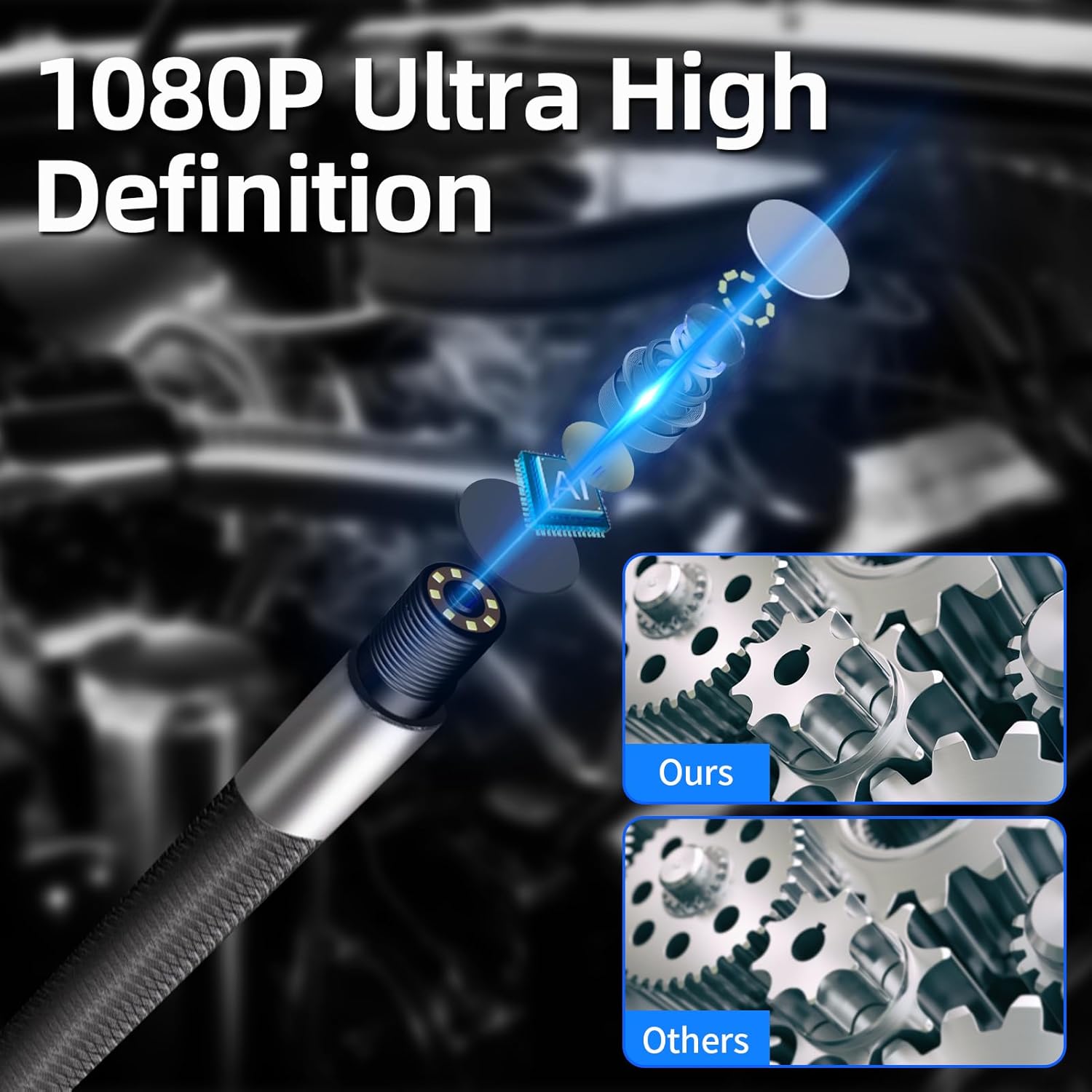 Daxiongmao 1080 HD Two-Way Articulating Borescope, IP67 Waterproof, 5.0 ft Cable Q9765