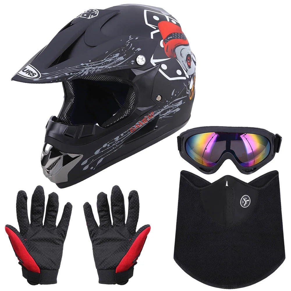 Oumurs DOT Motocross Motorcycle Helmet Open Face Unisex Adult Black G236205