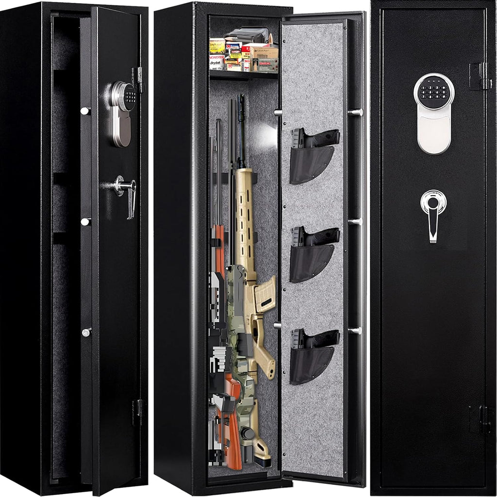 Fandon 5-6 Gun Safe, Gun Safes for Home Rifles and Pistols,Quick Access Long Gun Safe Shotgun Rifle Cabinet,with Removable Shelfs and 3 Pistol Pocket,Silent Mode