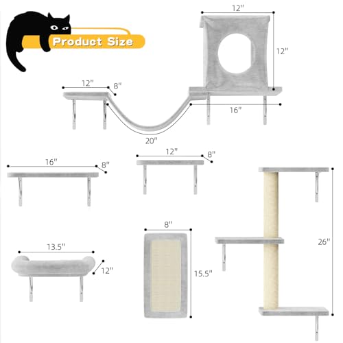 NUNU LAB Wall Mounted Cat Climber Set with House, Tunnel, Scratcher, Black M305