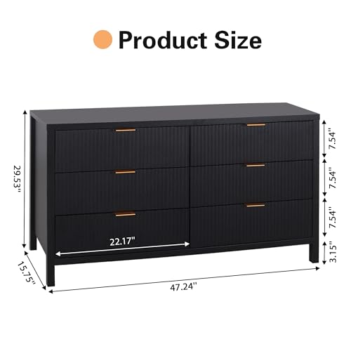 Fluted 5 Drawers Dresser for Bedroom, Wooden Tall Storage, Walnut L1075