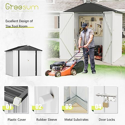 Greesum Outdoor Storage Shed 6 x 8 ft Metal Garden Utility Tool Shed with Lock, Brown U409