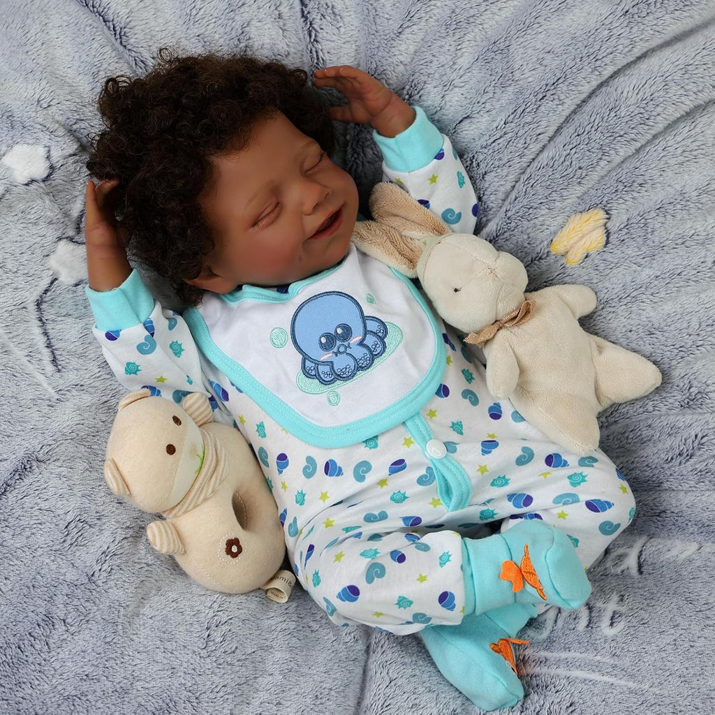 BABESIDE Lifelike Reborn Black Boy Doll 20 Inch Soft Body Realistic Vinyl Head N10732