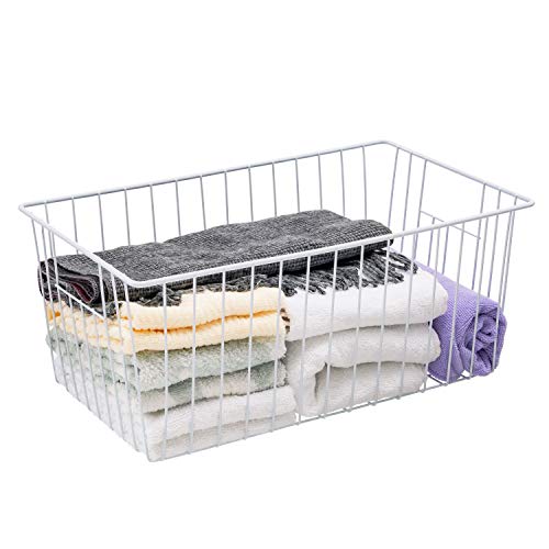 16" Upright Freezer Organizer Baskets, Wire Storage Bins, White, Set of 6 V556519