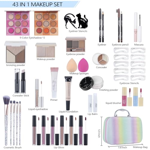 Makeup Gift Set for Women with Eyeshadow, Brushes & Lip Gloss X93393