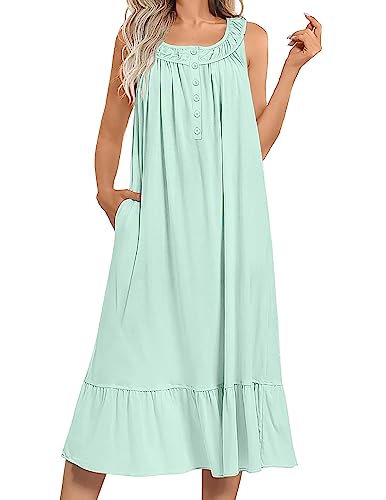 Ekouaer Women's Nightgowns Long Sleeveless Night gown with Pockets Soft Ladies Nightdress