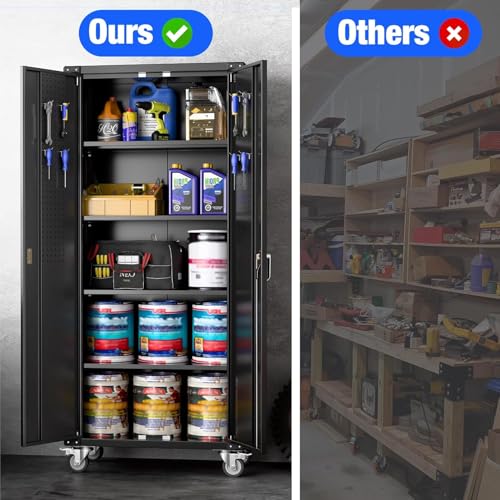 Aobabo 73''H Metal Garage Storage Cabinet with Wheels, Black S572804