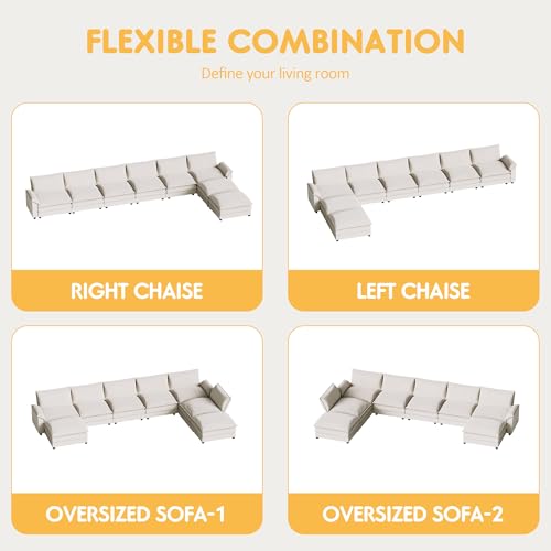 Homall 119" Modular Sectional Sofa with Reversible Ottoman, Light Grey V97154