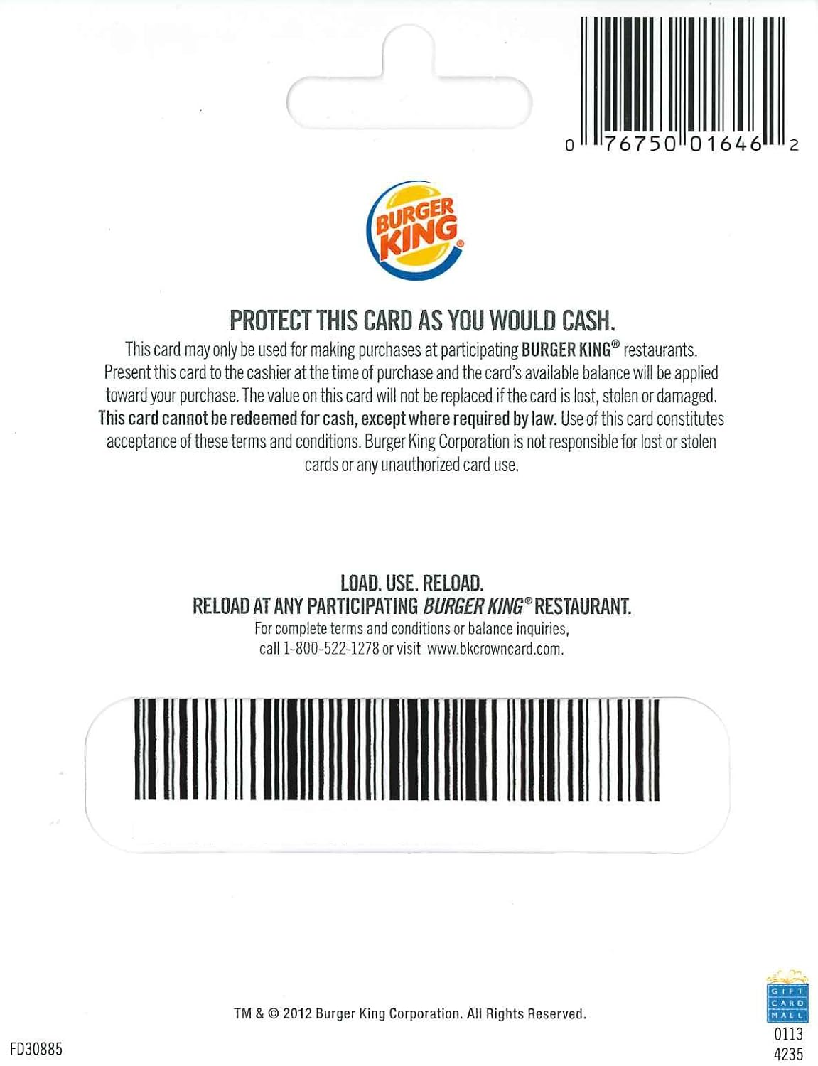 Burger King Gift Card O307