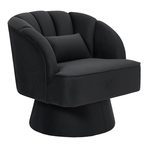 GarveeHome Modern Swivel Barrel Accent Chair, Teddy Fabric Upholstered Armchair, Black W334223