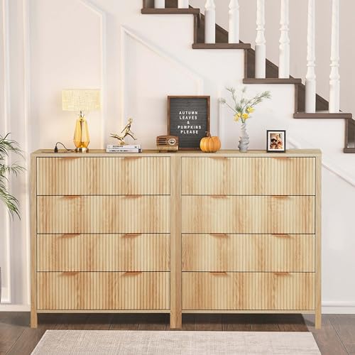 Fluted 5 Drawers Dresser for Bedroom, Wooden Tall Storage, Walnut L1075