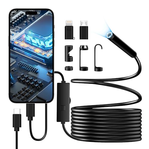 [Dual-Lens] Endoscope Camera with Light, 1920P HD Borescope with 8+1 Adjustable LED Lights, IP67 Waterproof 16.5FT Semi-Rigid Snake Cord Inspection Camera for iPhone, iPad and Android Phone