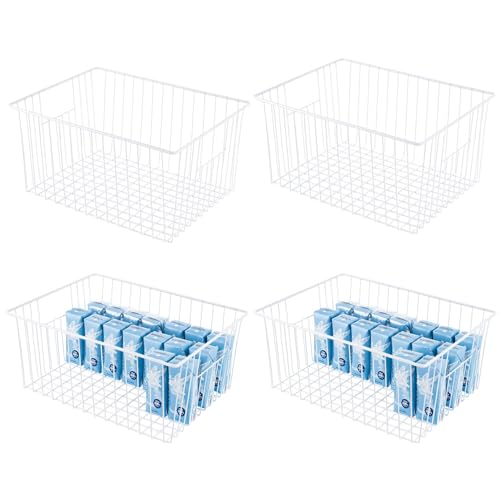16" Upright Freezer Organizer Baskets, Wire Storage Bins, White, Set of 6 V556519