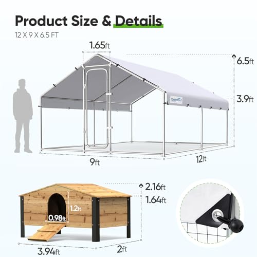 Quictent Large Metal Chicken Coop Run with Roosting Perch for 20+ Poultry, Outdoor Walk-in Hen House, 12x9x6.6FT N28773