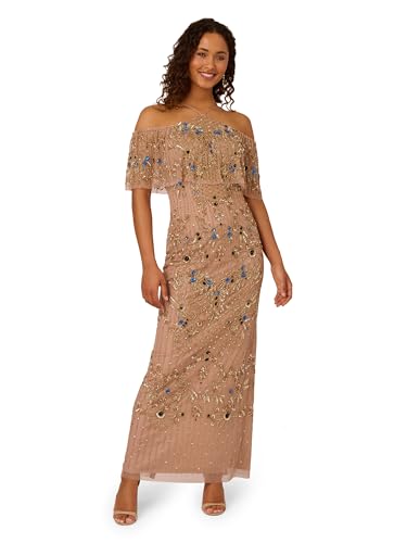 Adrianna Papell Women's Bead Cold Shoulder Long Dress