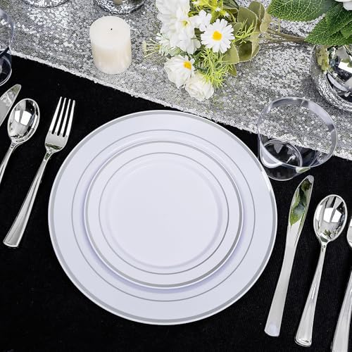 bUCLA 300PCS Gold Disposable Dinnerware Set - White and Gold Plastic Plates for Party S185