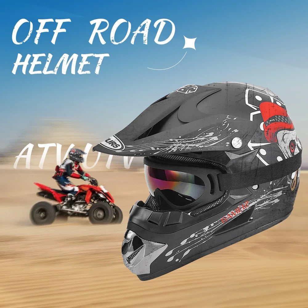 Oumurs DOT Motocross Motorcycle Helmet Open Face Unisex Adult Black G236205