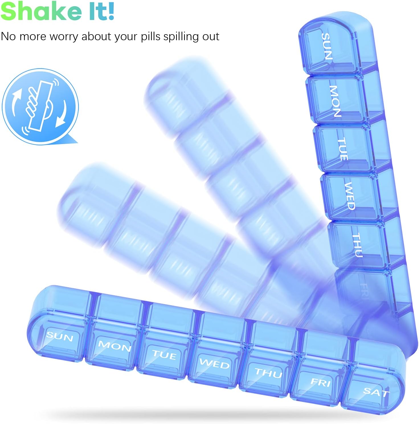Extra Large Pill Organizer 2 Pack, Weekly Pill Case, BPA Free (Blue+Green) F462887