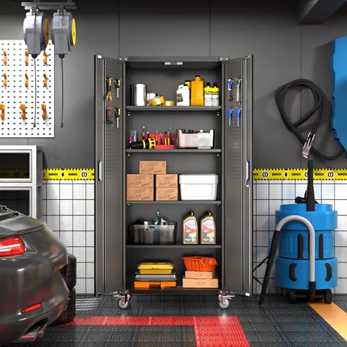 Aobabo 73''H Metal Garage Storage Cabinet with Wheels, Black S572804