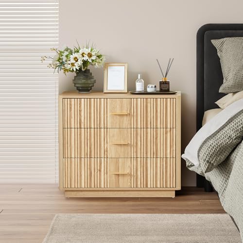 Fluted 5 Drawers Dresser for Bedroom, Wooden Tall Storage, Walnut L1075