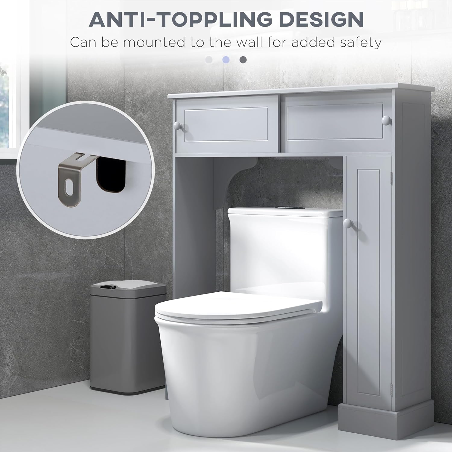 HOMCOM Over The Toilet Bathroom Cabinet, Freestanding Storage, Gray M949