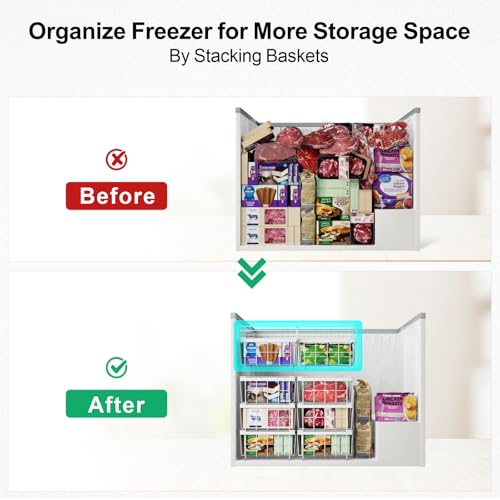 iSPECLE Freezer Organizer Bins 2 Pack, Expandable Stackable for Chest Freezer, Black R10570