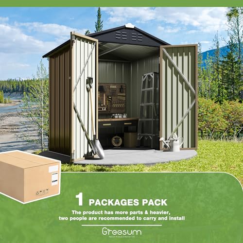 Greesum Outdoor Storage Shed 6 x 8 ft Metal Garden Utility Tool Shed with Lock, Brown U409